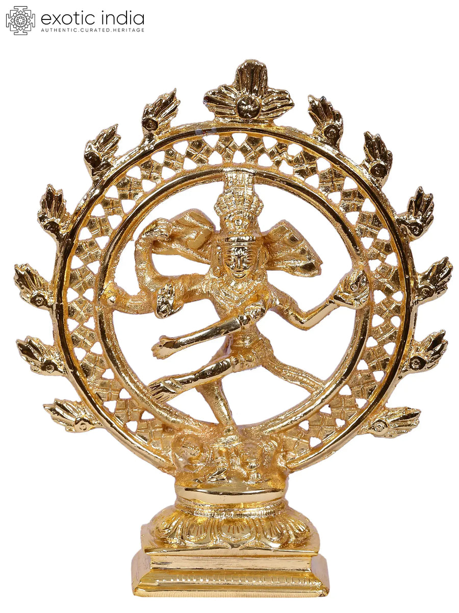6" Gold-Plated Brass Dancing Shiva Nataraja Idol
