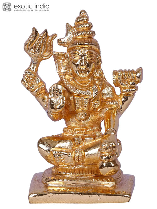 3" Small Shiva Sitting Brass Idol, Gold-Plated