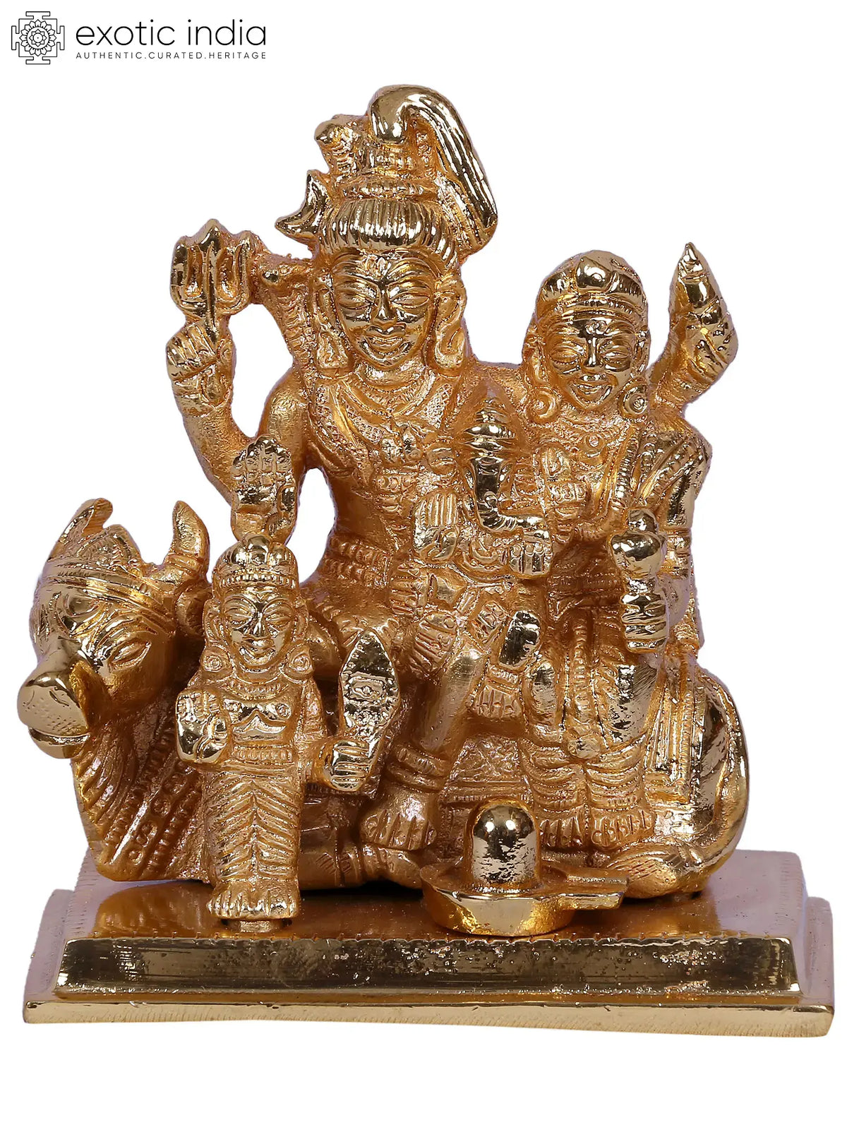 4'' Small Shiva Family Square Base | Gold-Plated Brass