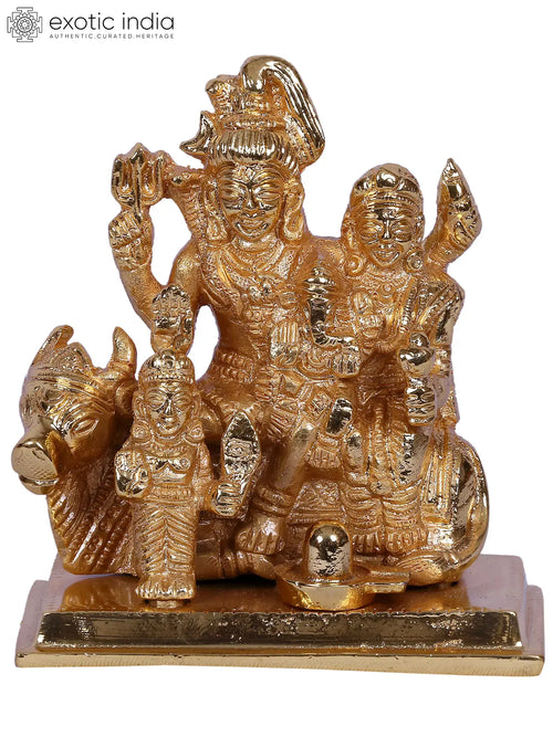 4" Small Shiva Family Gold-Plated Brass Idol