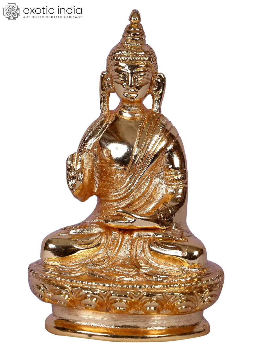 5" Gold-Plated Brass Gautama Buddha Idol for Pooja