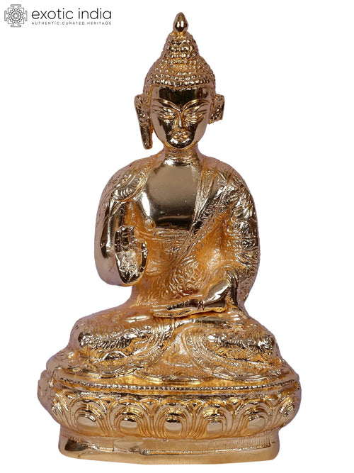8" Gold-Plated Brass Buddha Seated Statue for Home Decor