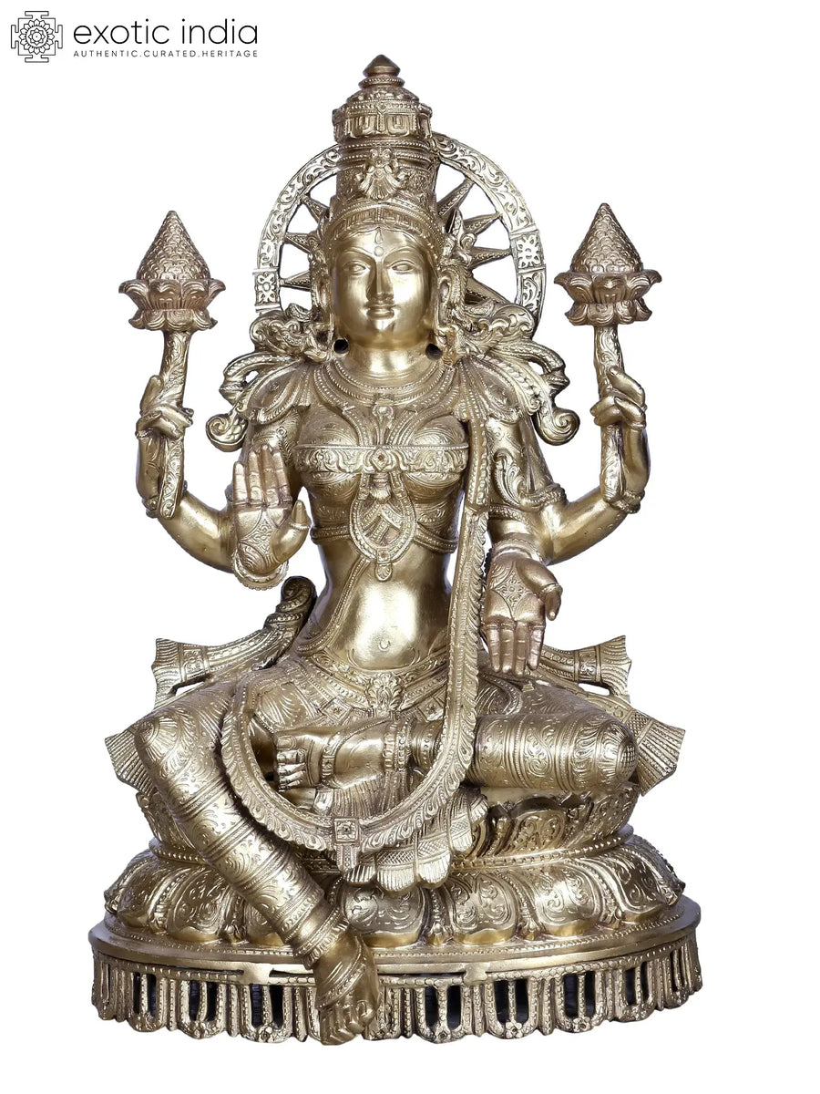Brass Maa Lakshmi Idol with Lotus for Pooja Home Decor