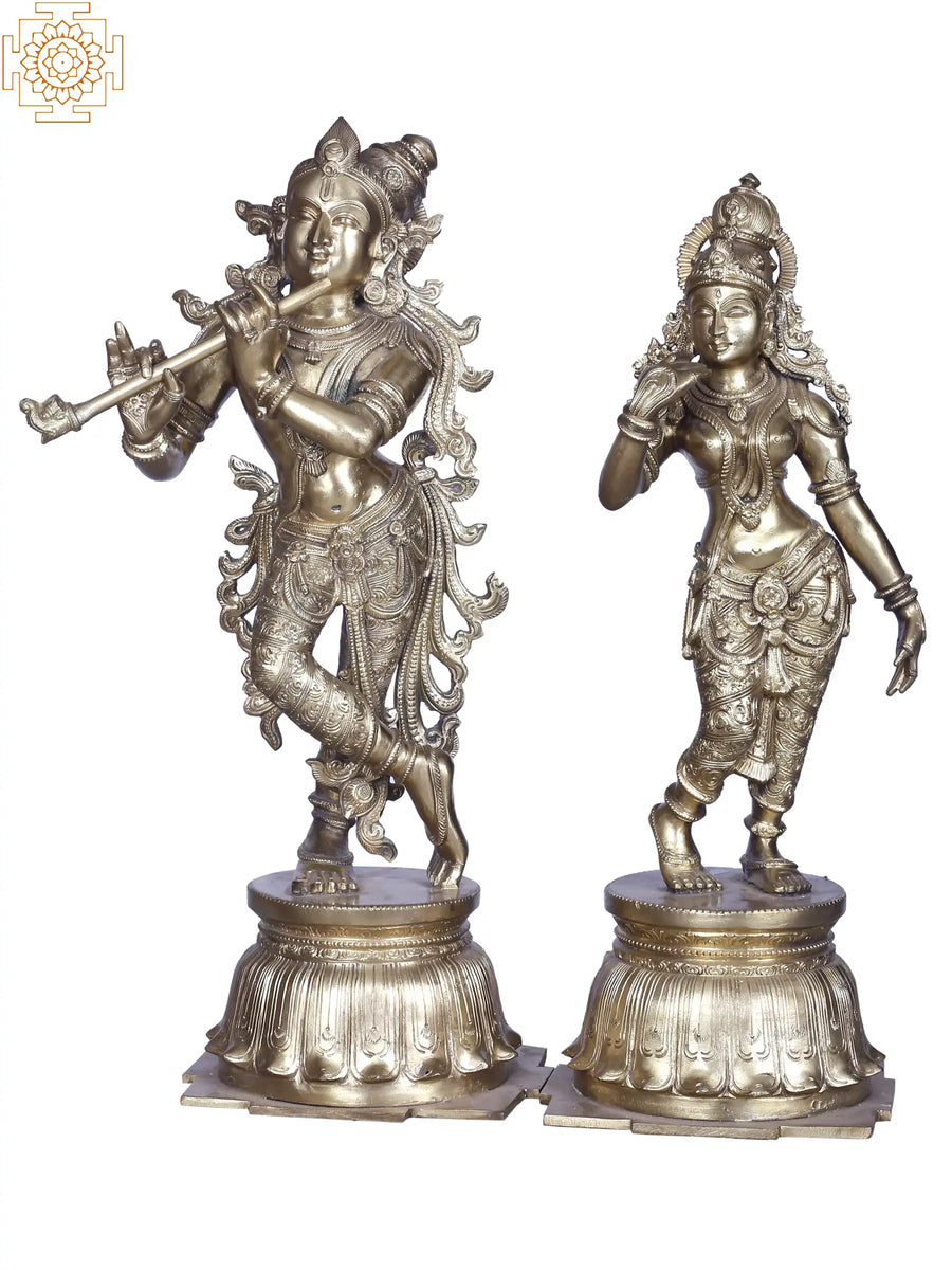 Radha Krishna Handmade Brass Statue for Home Pooja