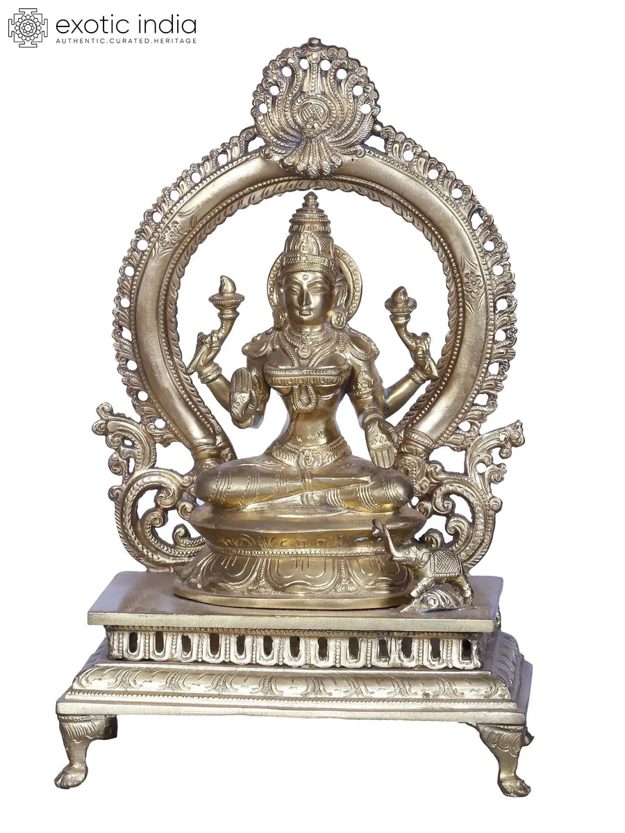 Brass Goddess Lakshmi Idol Seated on Chowki for Pooja