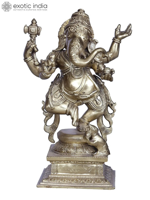 Dancing Ganesha with Mushak Brass Statue