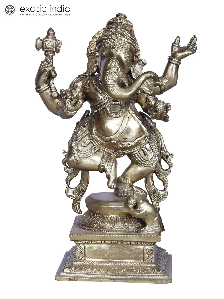 Dancing Ganesha with Mushak Brass Statue