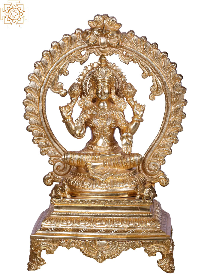 Brass Goddess Lakshmi Idol Seated Chowki with Elephant