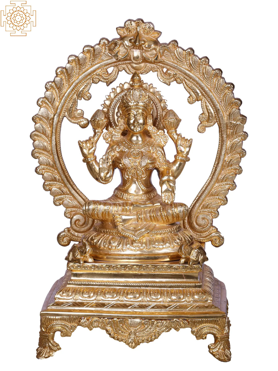 Brass Goddess Lakshmi Idol on Chowki with Elephant Handmade