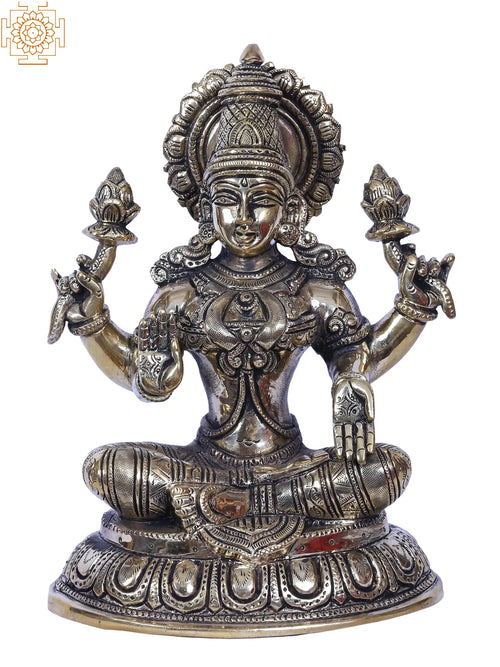 10" Lakshmi Seated on Oval Base Brass Statue