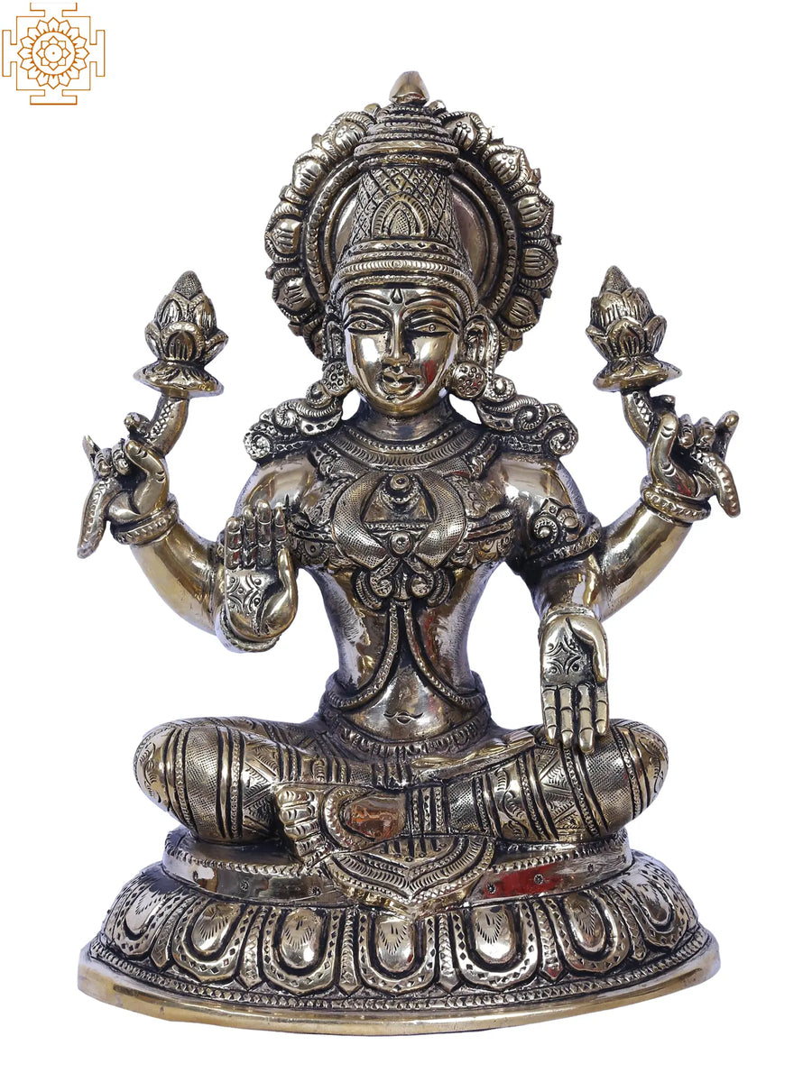 10" Lakshmi Seated on Oval Base Brass Statue