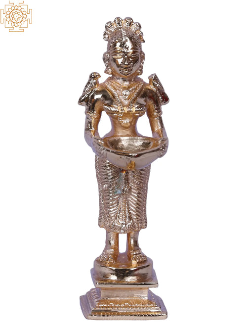 5" Gold-Plated Brass Paavai Vilakku Deepa Lakshmi Idol