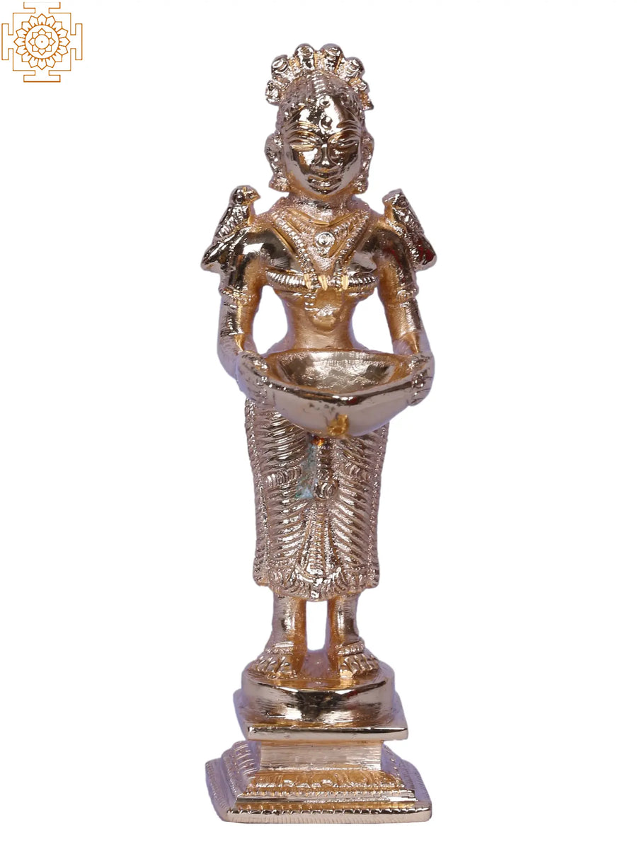 5" Gold-Plated Brass Paavai Vilakku Deepa Lakshmi Idol
