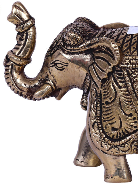3'' Small Traditional Dressed Elephant With Ball | Gold-Plated Brass