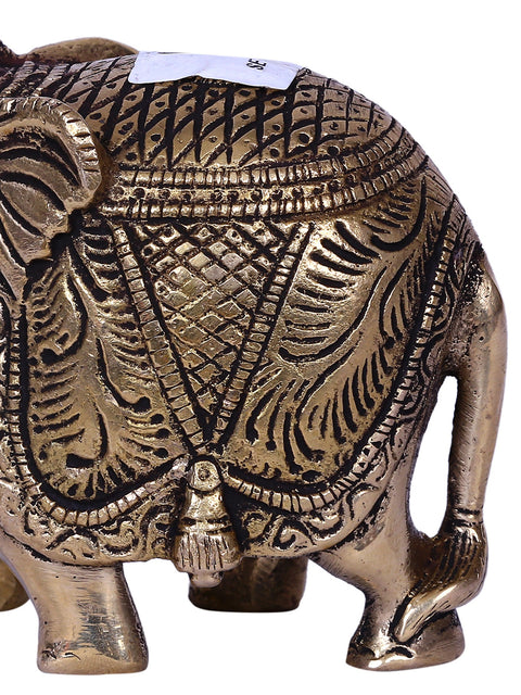 3'' Small Traditional Dressed Elephant With Ball | Gold-Plated Brass