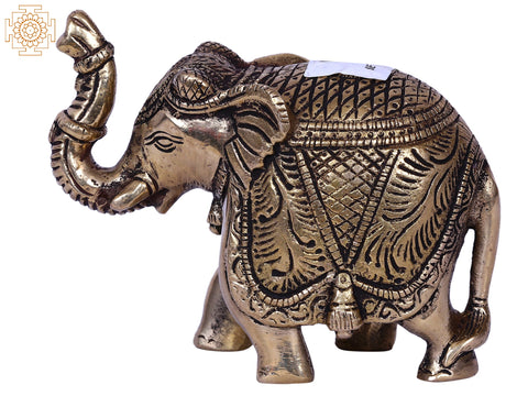 3'' Small Traditional Dressed Elephant With Ball | Gold-Plated Brass