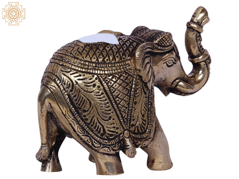 3'' Small Traditional Dressed Elephant With Ball | Gold-Plated Brass