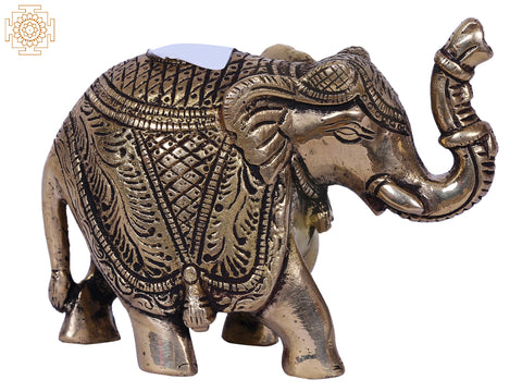 3'' Small Traditional Dressed Elephant With Ball | Gold-Plated Brass