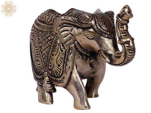 3'' Small Traditional Dressed Elephant With Ball | Gold-Plated Brass