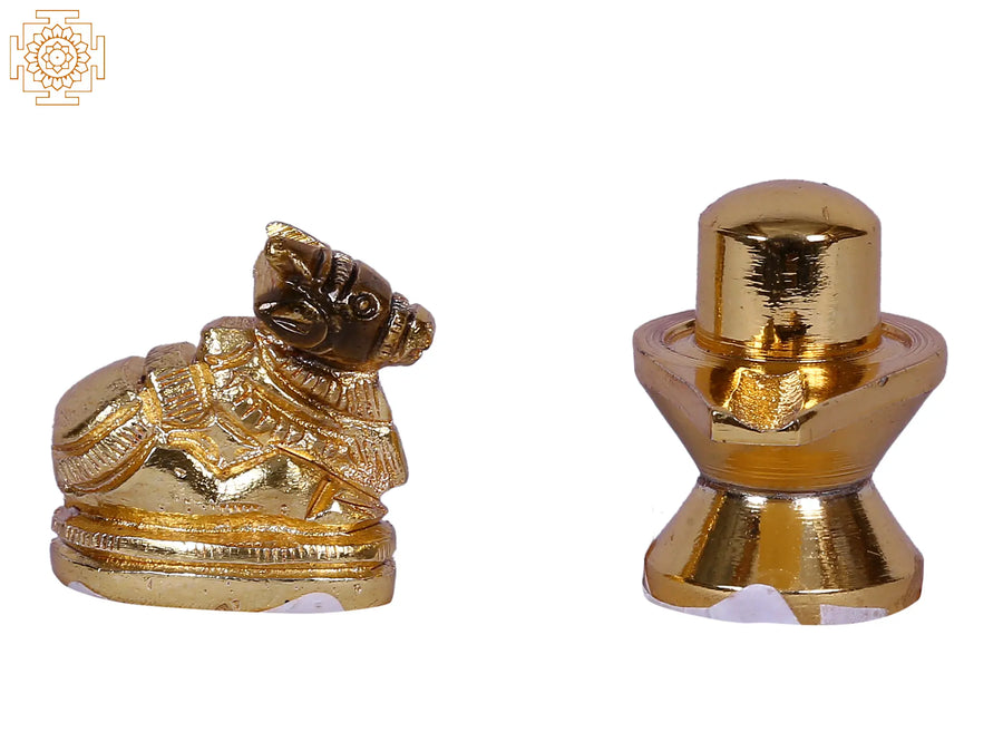 Small Shiva Linga and Nandi Gold-Plated Brass Idol Set