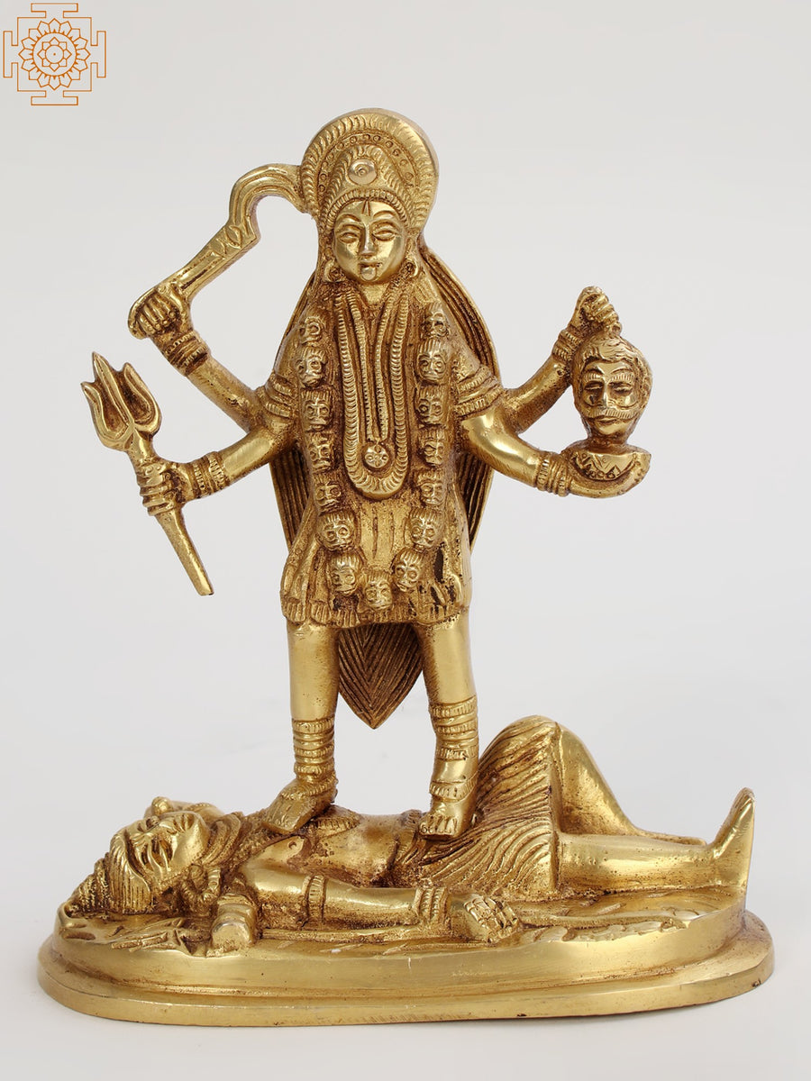 8" Furious Goddess Kali Standing on Shiva Brass Statue