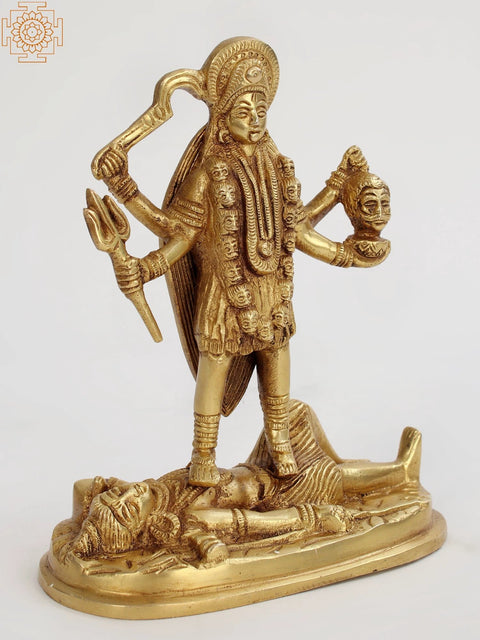 8" Furious Goddess kali Standing On Shiva | Brass