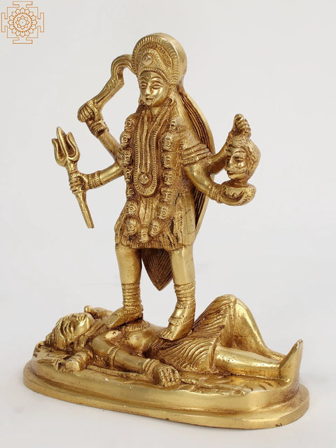 8" Furious Goddess kali Standing On Shiva | Brass