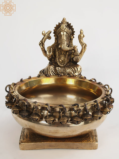 6" Lord Ganesha With Urli | Brass