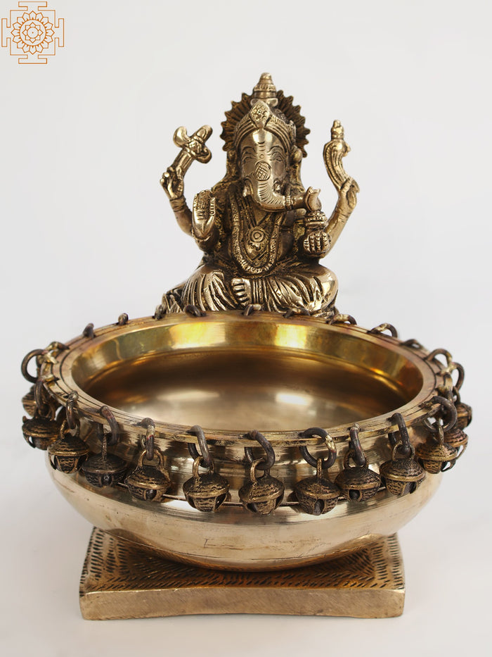 6" Lord Ganesha With Urli Brass Statue for Pooja