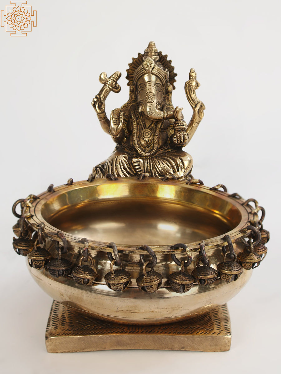 6" Lord Ganesha With Urli Brass Statue for Pooja