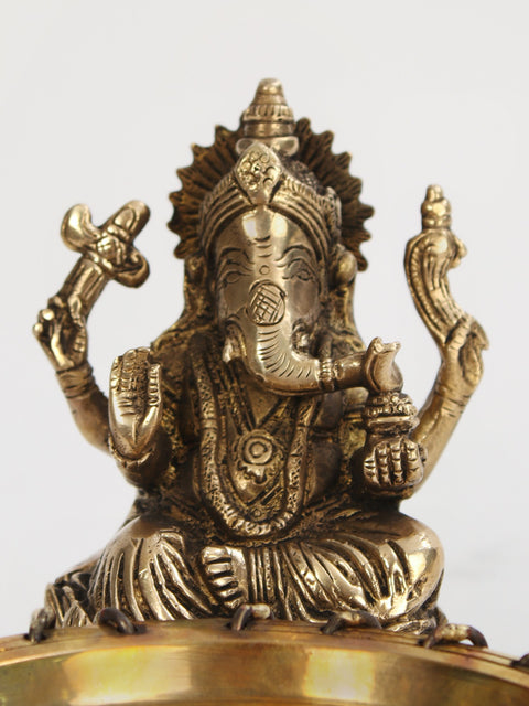 6" Lord Ganesha With Urli | Brass