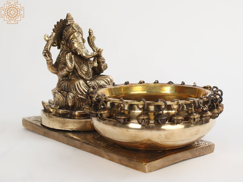 6" Lord Ganesha With Urli | Brass