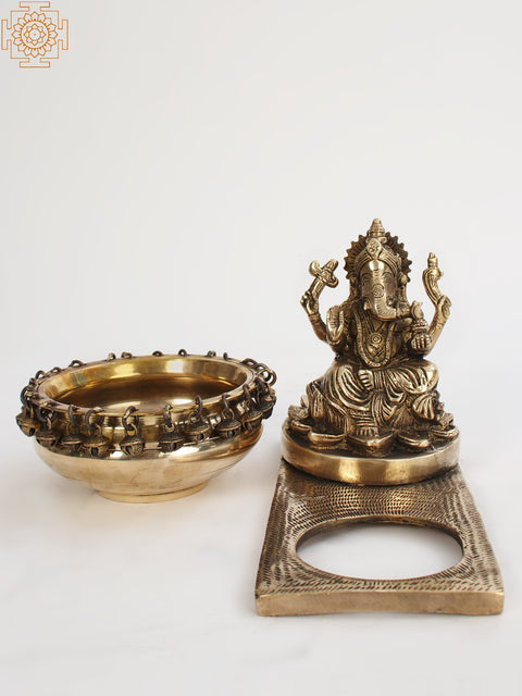 6" Lord Ganesha With Urli | Brass