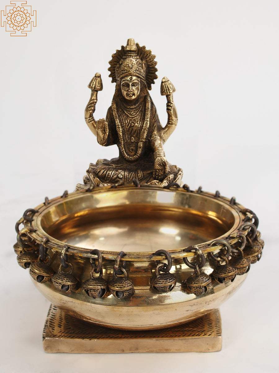 7" Goddess Lakshmi With Urli Brass Statue