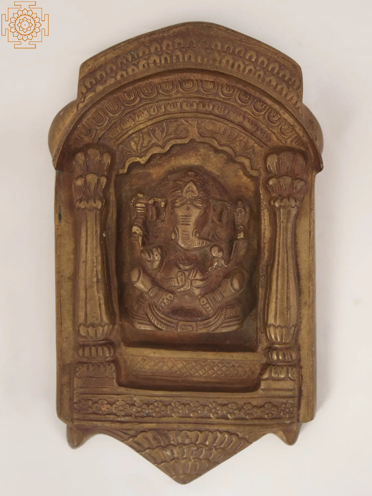 8" Ganesha Inside Temple Wall Plate | Brass