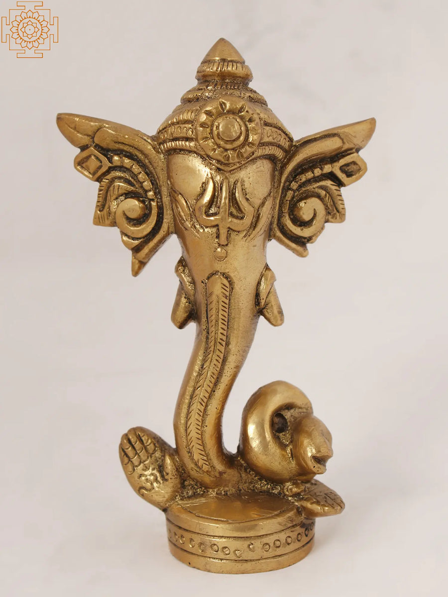 5" Ganesha With Trident Brass Statue for Pooja