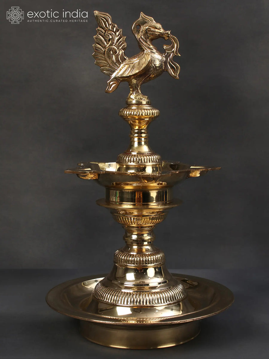 Handmade Brass Peacock Oil Lamp Stand