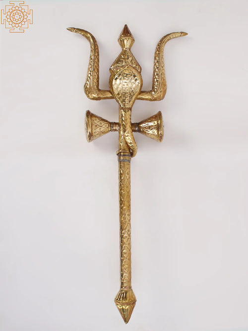 Lord Shiva Trishul with Damru and Snake Brass Statue