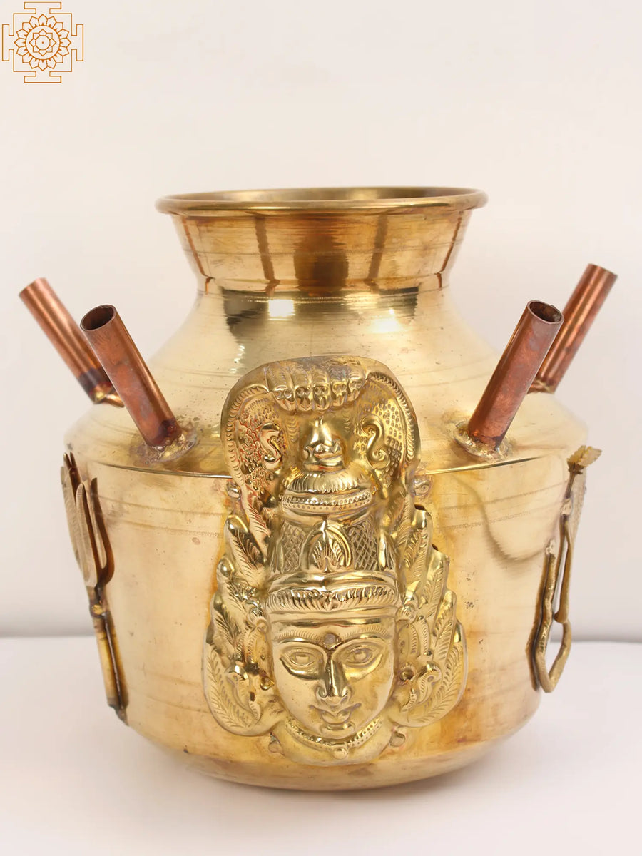 11" Brass Kalasha Shiva Symbols Hindu Pooja Idol