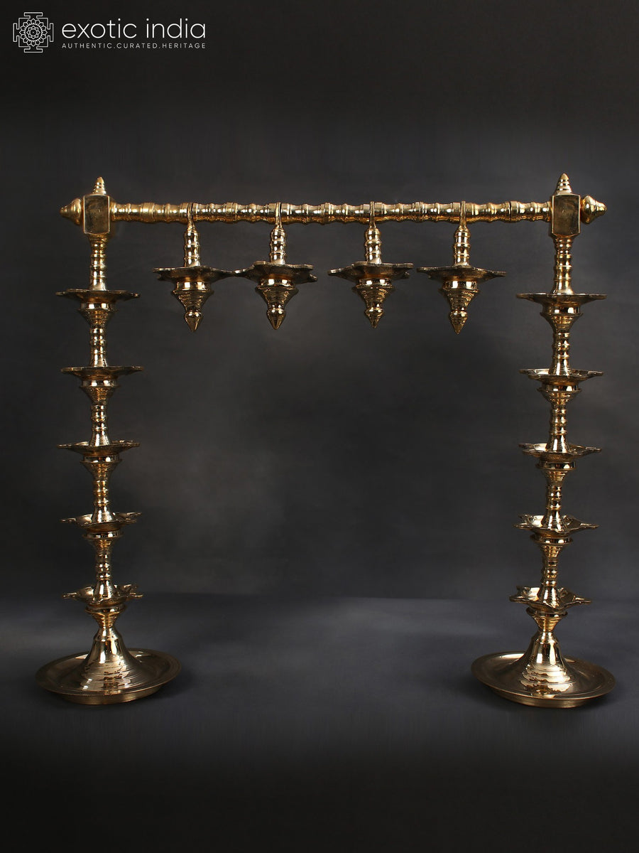 19" Brass Dual-Stand Multiple Wicks Lamp
