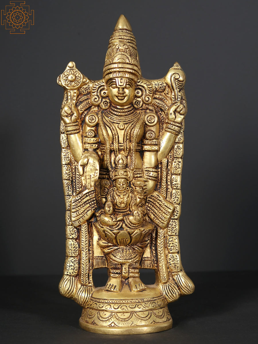 12" Lord Tirupati Balaji Brass Statue with Goddess Lakshmi for Pooja