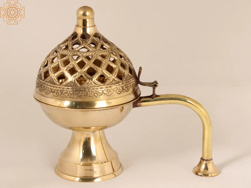 6" Handmade Brass Incense Burner for Home Pooja