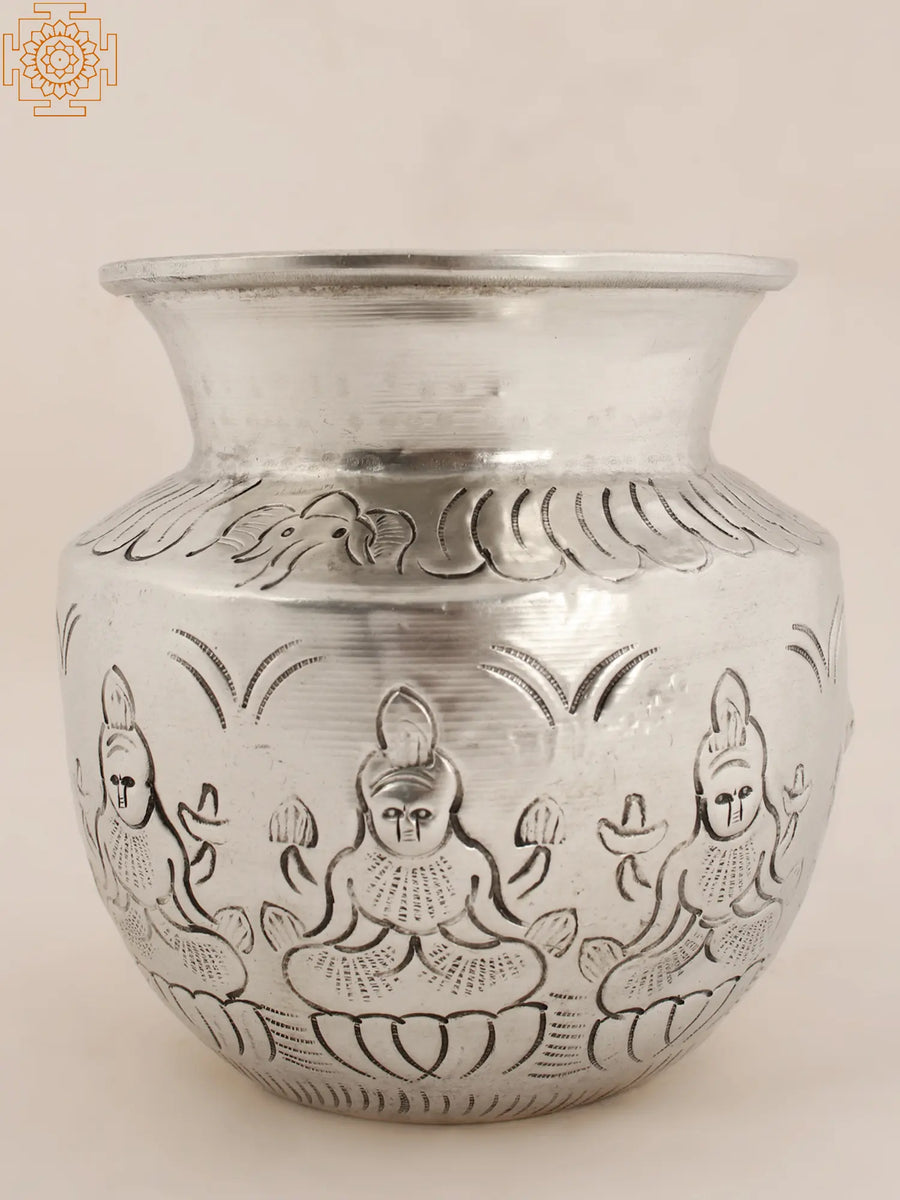5" Asthalakshmi Kalasha Silver-Plated Brass Idol for Pooja