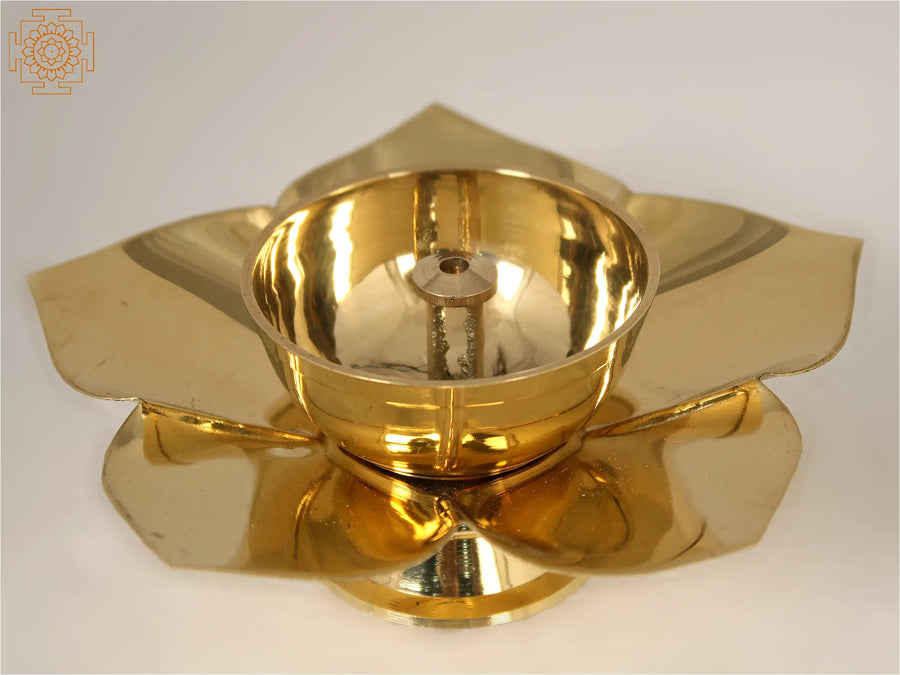 4" Small Brass Designer Oil Lamp With Petals Statue