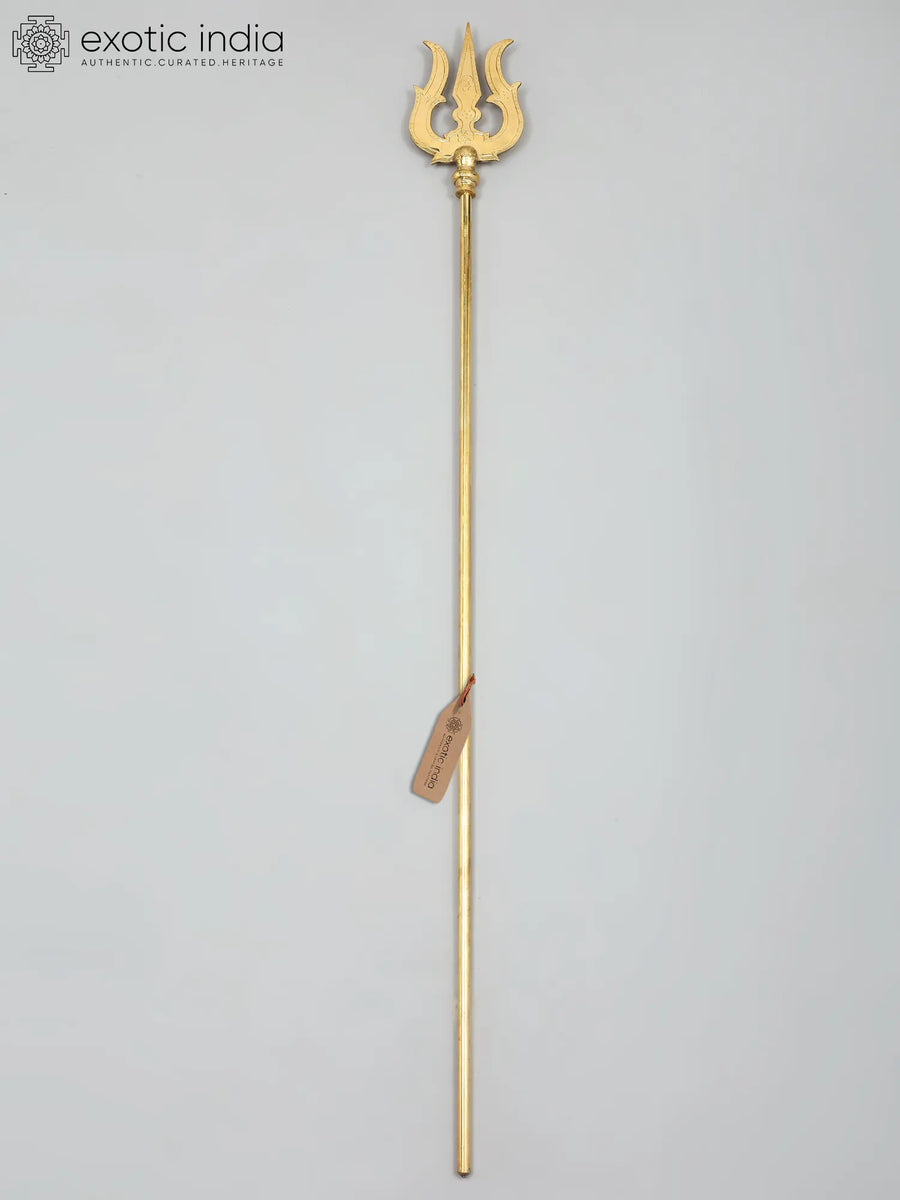 60" Large Brass Trishul Statue Handmade Home Decor