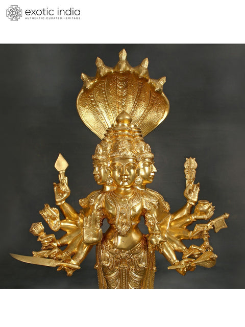 34" Superfine Shanmuga Murugan With Multiple Hands Standing On Pedestal In Brass | Handmade | Made In India