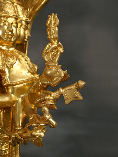 34" Superfine Shanmuga Murugan With Multiple Hands Standing On Pedestal In Brass | Handmade | Made In India