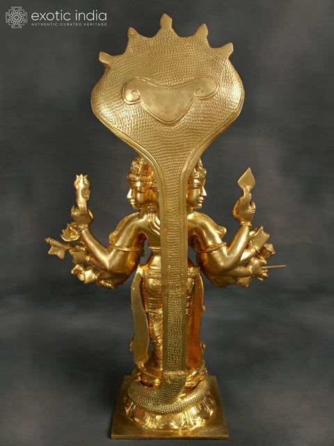 34" Superfine Shanmuga Murugan With Multiple Hands Standing On Pedestal In Brass | Handmade | Made In India