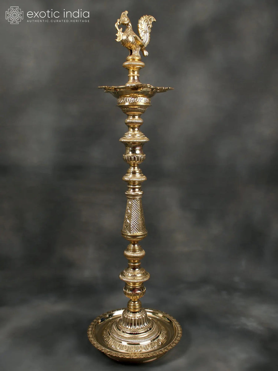 54" Peacock Annam Brass Lamp Handmade