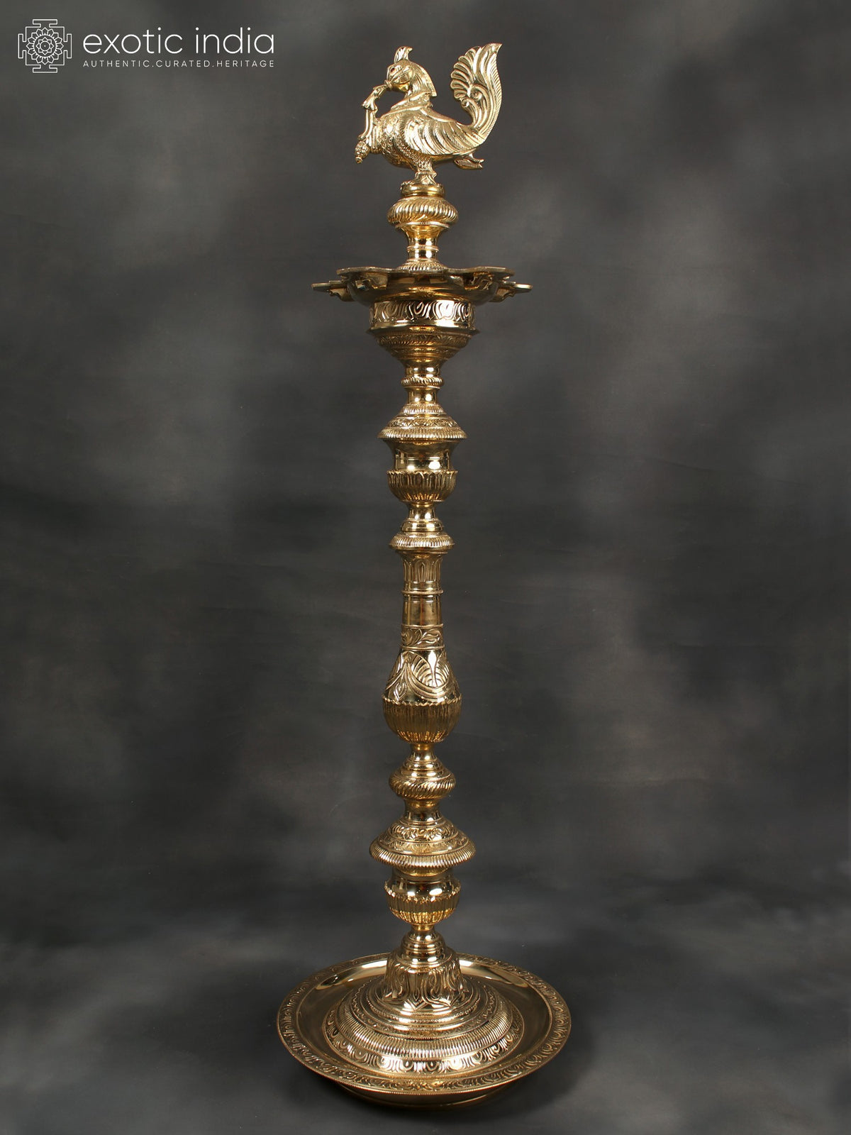 51" Peacock Annam Brass Lamp Handmade